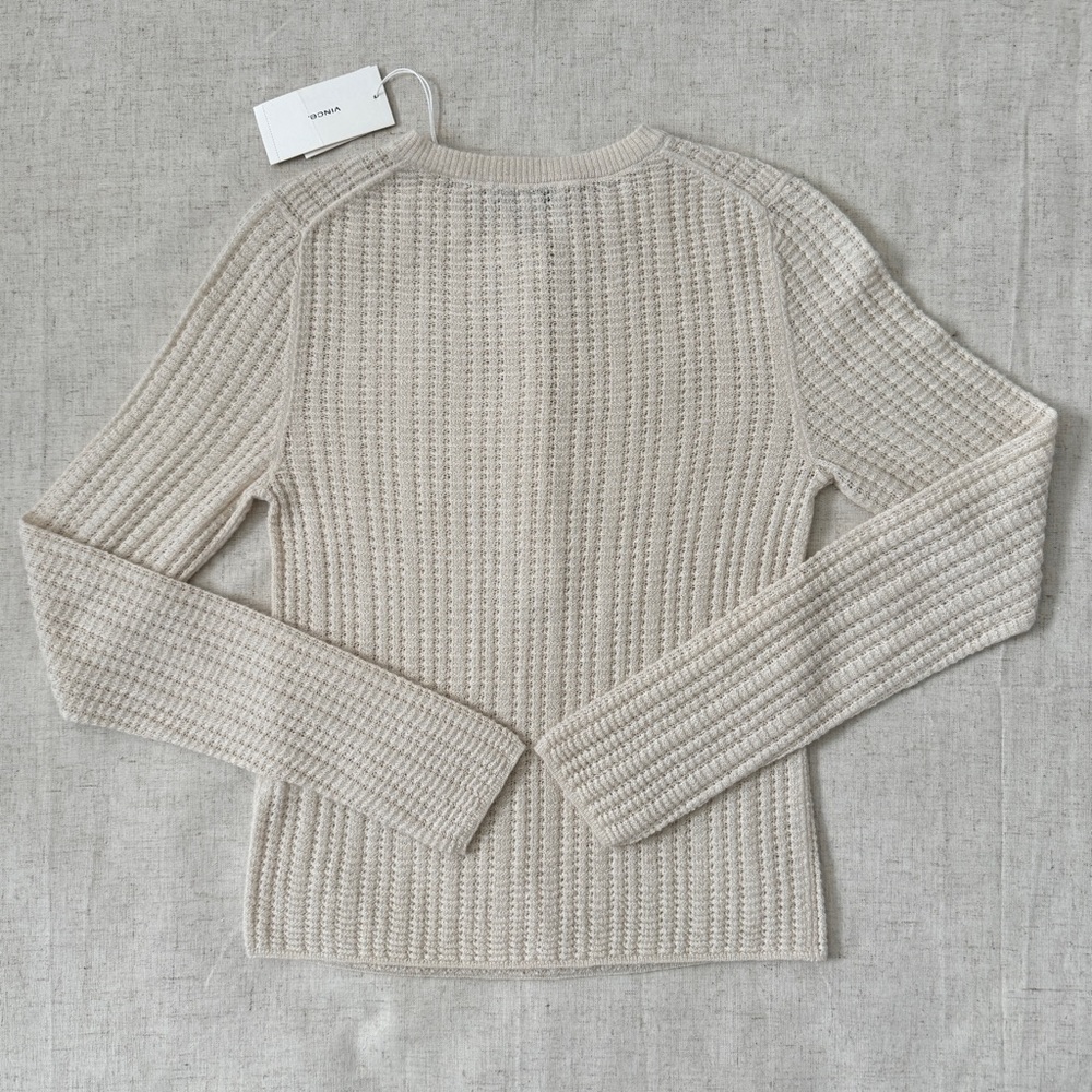 NWT Vince Off-White Waffle-Knit Cashmere-Silk Henley Sweater | Size S - Picture 10 of 16